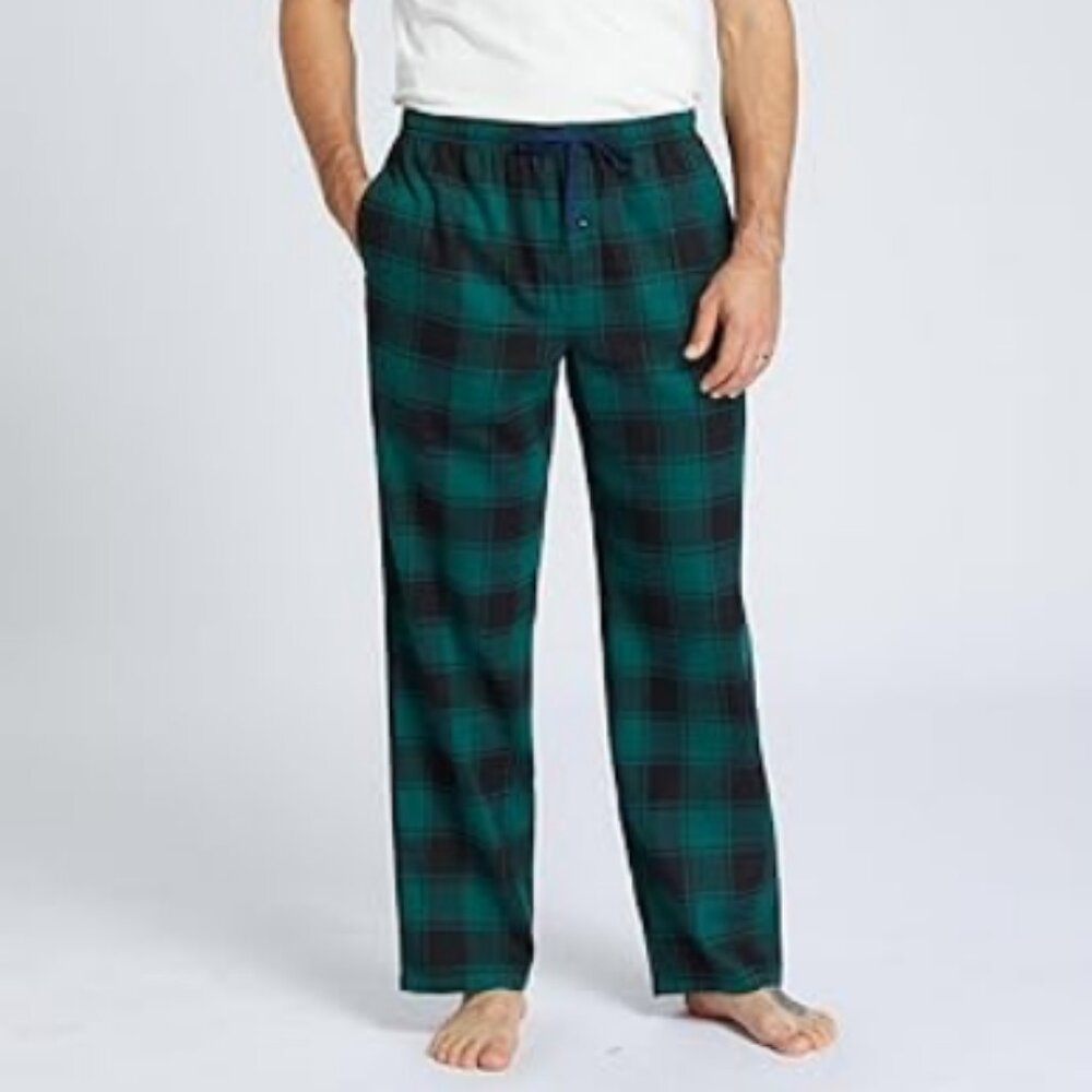 Mens Pajama Pants Flannel Cotton Plaid Sleep Lounge Size XL Pockets Button Fly
